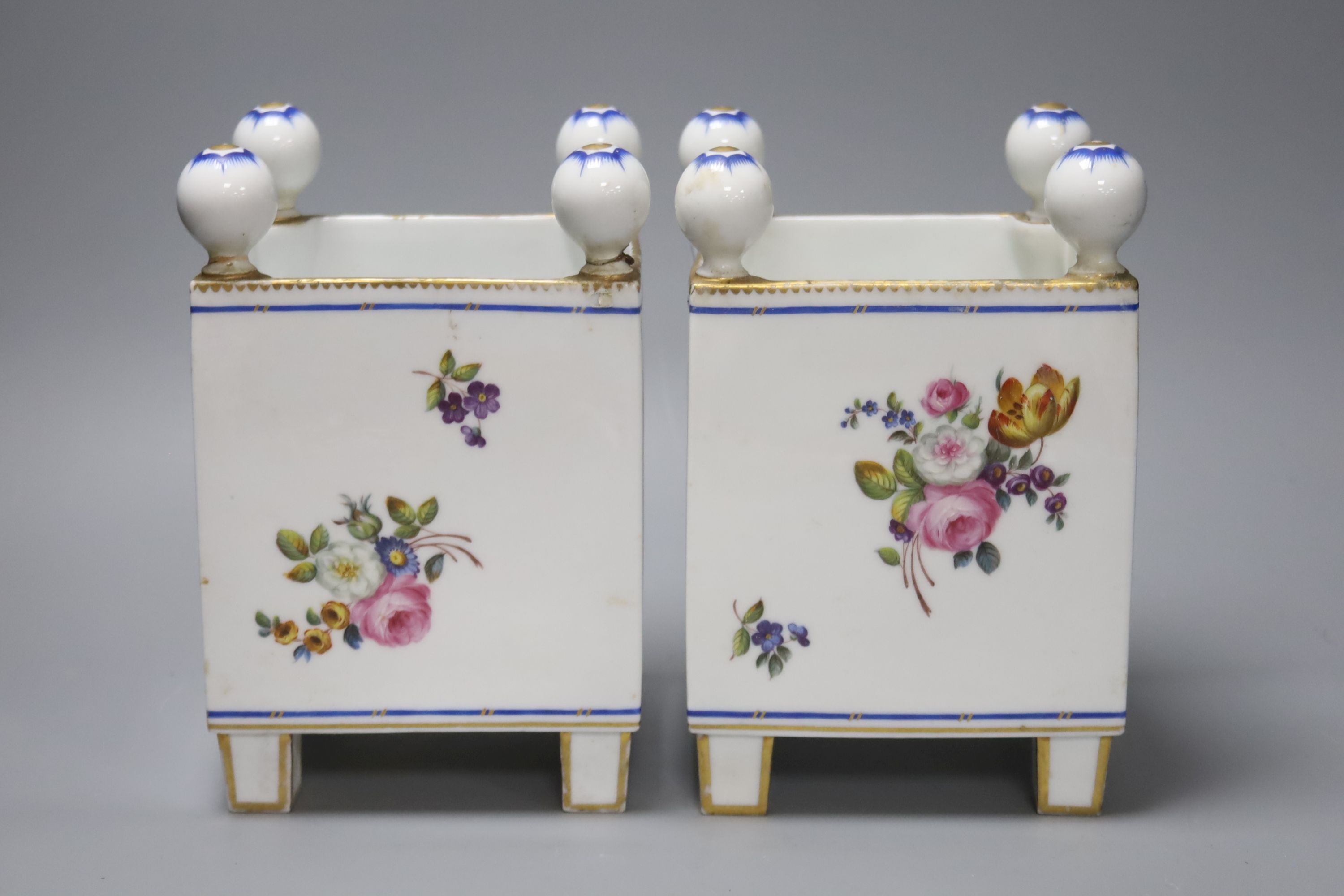 A pair of French Sevres style cache pots, height 21.5cm